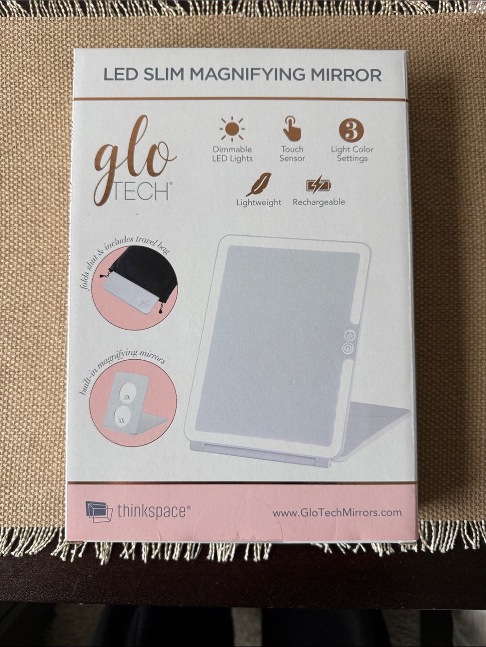 GloTech LED Slim Magnifying Mirror — Pink